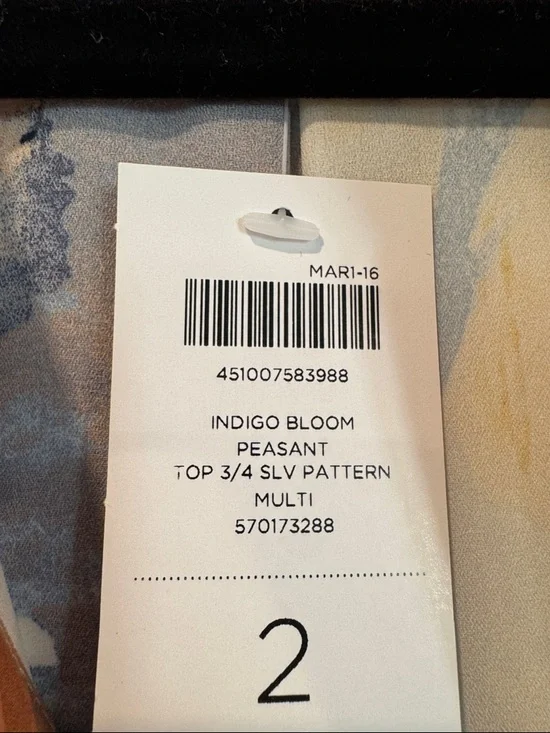 NWT Chico's Indigo Bloom Peasant Floral Tie-Front Blouse Sz 2 (Large) - Picture 4 of 8